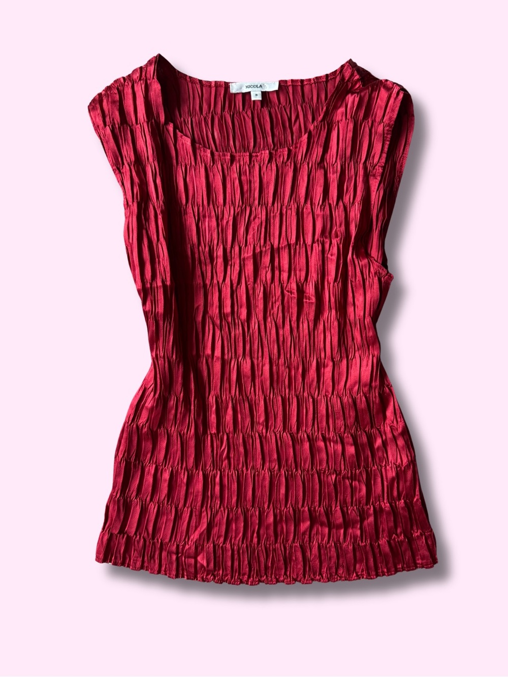 Nicola Red Crinkle Satin Shell Top Y2K - Small